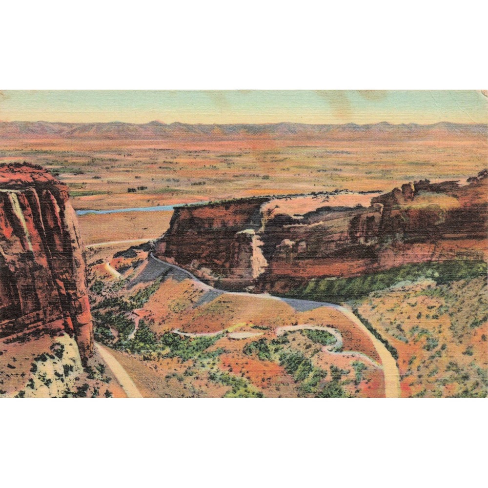 Colorado National Monument Linen Postcard 1944 Fruita Canon Rim Drive Sanborn - Picture 1 of 2